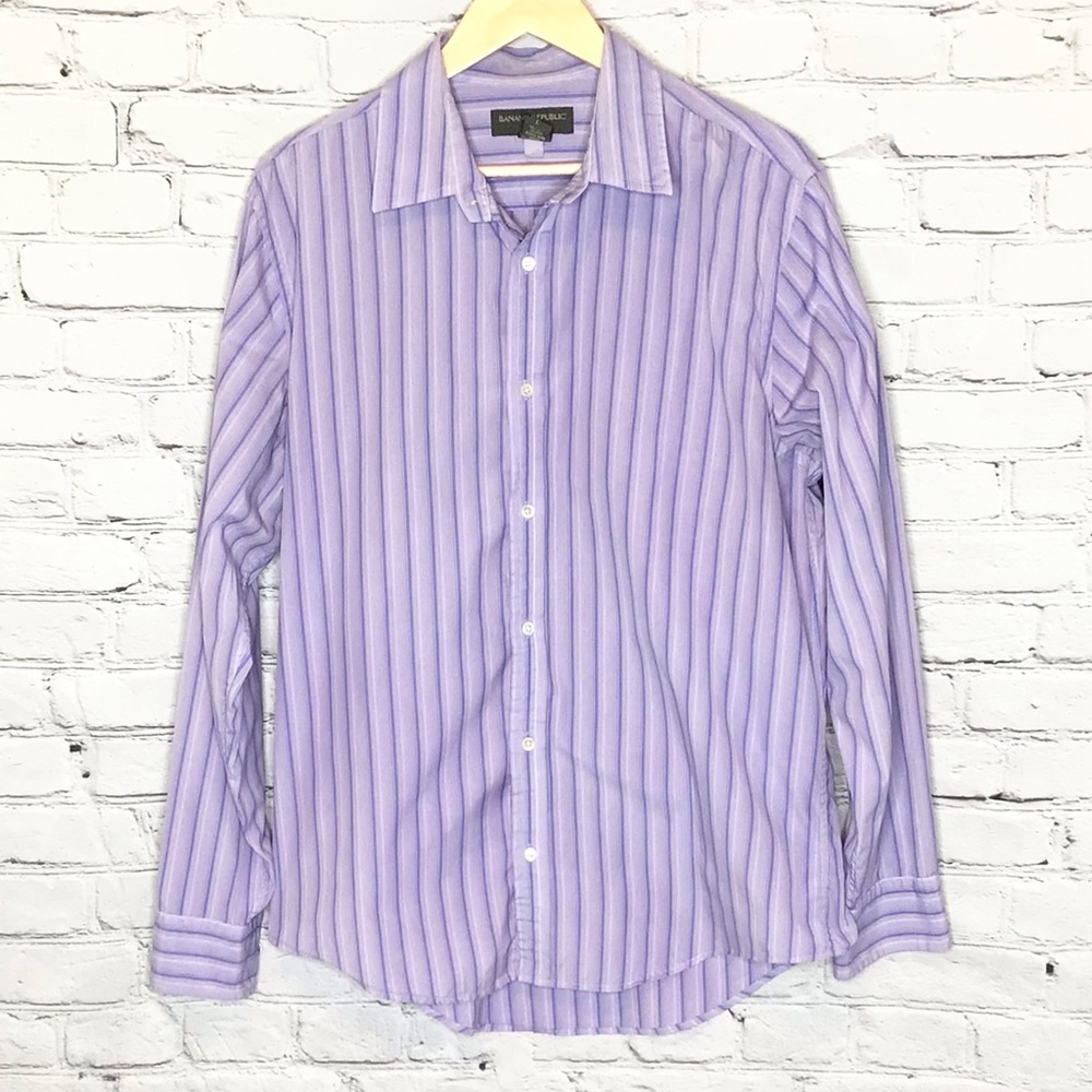 Banana Republic Custom Dyed Lilac Casual Button Down Striped Long Sleeve Large